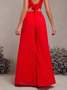 L'Amorae Fashionable Solid Color High Waist Wide Leg Pleated Pants