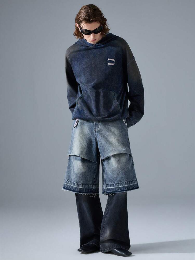 Men's Street Fashion Loose Fit Wide Leg Blue Denim Shorts