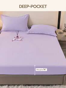 1pc Solid Color Fitted Sheet, Mattress Protector, Mattress Cover, Deep Pocket Design, Soft & Breathable, Fits Various Bed Sizes - Purple - View 5