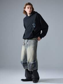 NEON BLANC Men's Street Style Blue Fashion Embroidered Woven Denim 3/4 Shorts