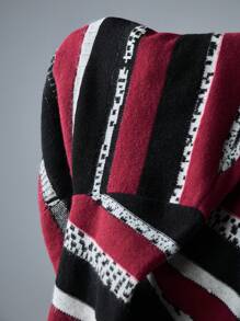 NEON BLANC Men's Streetwear Red And Black Color Block Crew Neck Knit Sweater, For Fall Winter - Black - View 7