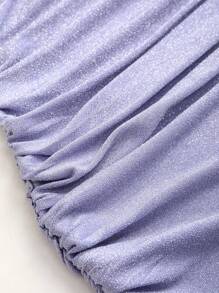 Sweetra Váy mini dự tiệc vải mỏng bóng gợi cảm mới cho nữ với thiết kế hở lưng nhún bèo, phù hợp cho mùa xuân và mùa hè - Màu tím - Xem 5