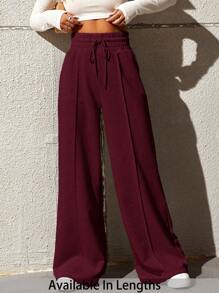 SHEIN Tall CURVE Plus Size Women Casual Loose Straight Leg Pants Burgundy - Burgundy - View 1