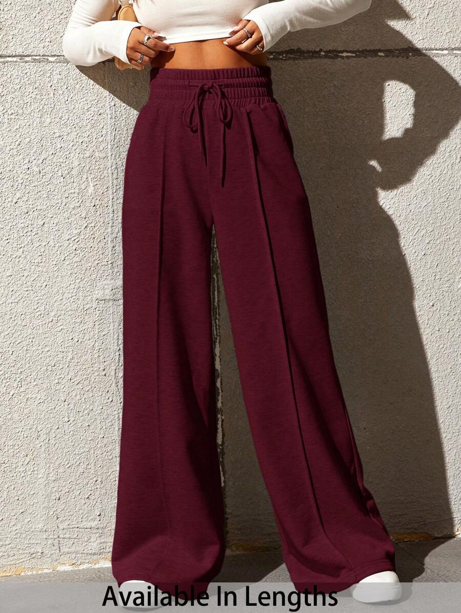 SHEIN Tall CURVE Plus Size Women Casual Loose Straight Leg Pants Burgundy - Burgundy - View 1