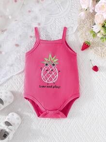 3pcs Baby Girls' Cute Fruit & Letter Print Button Wrap Bodysuit, Casual Comfortable Outdoor Wear For Summer - Multicolor - View 6