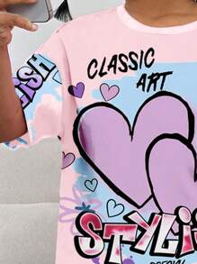 SHEIN Ensemble 2 pièces top à manches courtes et shorts style décontracté minimaliste pour jeunes filles, convient pour l'été