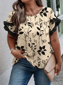 INAWLY Solva Plus Size Women Short Sleeve V-Neck Flared Top - Multicolor - View 3