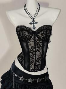 SHEIN ICON 蕾丝拼布胸罩紧身胸衣细节抹胸上衣