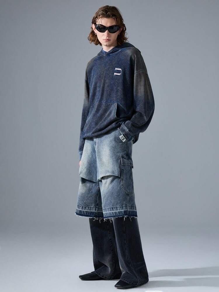 Men's Street Fashion Loose Fit Wide Leg Blue Denim Shorts