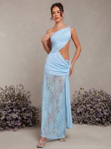 L'Amorae 2pcs Women Lace Set In Solid Color, Casual & Fashionable Daily Wear