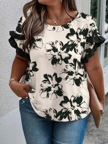 INAWLY Solva Blouse évasée à manches courtes et col en V pour femmes grandes tailles