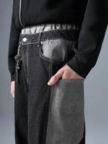 NEON BLANC 男士宽松街头风格长款黑色编织牛仔裤 - 黑色 - 查看 6