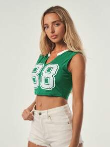 Hanevo Maglietta casual da donna con collo a intaglio, stampa con lettera, di stile fashion - Verde - Visualizzare 4