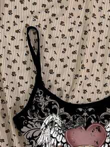 Attitoon Áo crop top hở vai gợi cảm thường ngày cho nữ, cổ điển, punk, goth, họa tiết trái tim và cánh - trắng - Xem 4