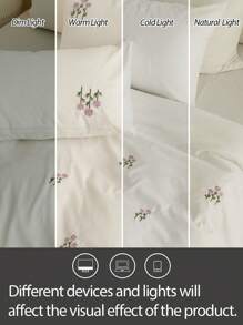 Juego de funda nórdica de 3 piezas, 100% poliéster con bordado floral (1 funda nórdica y 2 fundas de almohada), juego de ropa de cama moderna de poliéster para todas las estaciones
