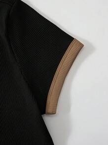 SHEIN Unity 女式标语印花圆领短袖休闲紧身衣 - 黑色 - 查看 3