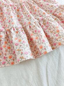 Vintaside Kids Young Girl Ditsy Floral Square Collar Puff Sleeve Cute Doll Mini Dress, Vacation Style