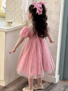 DAZY Girls Small Size Lace Mesh Patchwork Short Sleeve Spring/Summer Dress