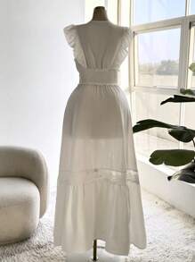 Flirla 加大码编织优雅度假蕾丝荷叶边下摆连衣裙