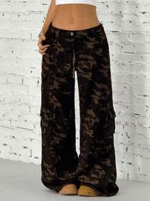 SHEIN EZwear 女士休闲基本款裤子，简约风格，适合日常穿着 - 軍綠色 - 查看 4