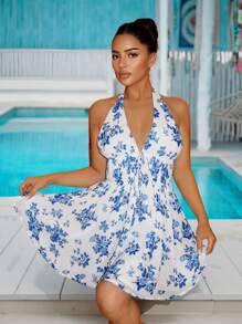 SHEIN SXY فستان نسائي قصير بنمط زهري متعدد الطبقات - متعدد الألوان - مشاهدة 6