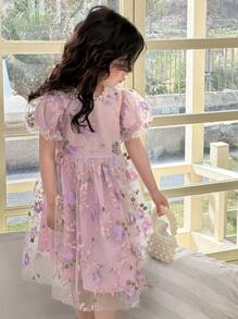 Dazy Kids 年轻女孩休闲连衣裙，秋季系列花卉 - 紫色 - 查看 7