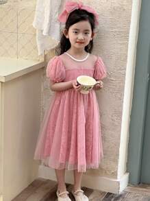 DAZY Girls Small Size Lace Mesh Patchwork Short Sleeve Spring/Summer Dress