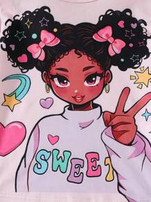 SHEIN Conjunto de camiseta y pantalones casuales minimalista para niña, para uso diario