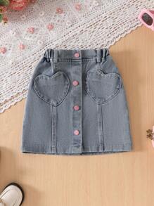 SHEIN Leap Crew 2pcs Set Girl Casual Heart Pearl Decorated Tank Top & Mini Skirt - Pink - View 6