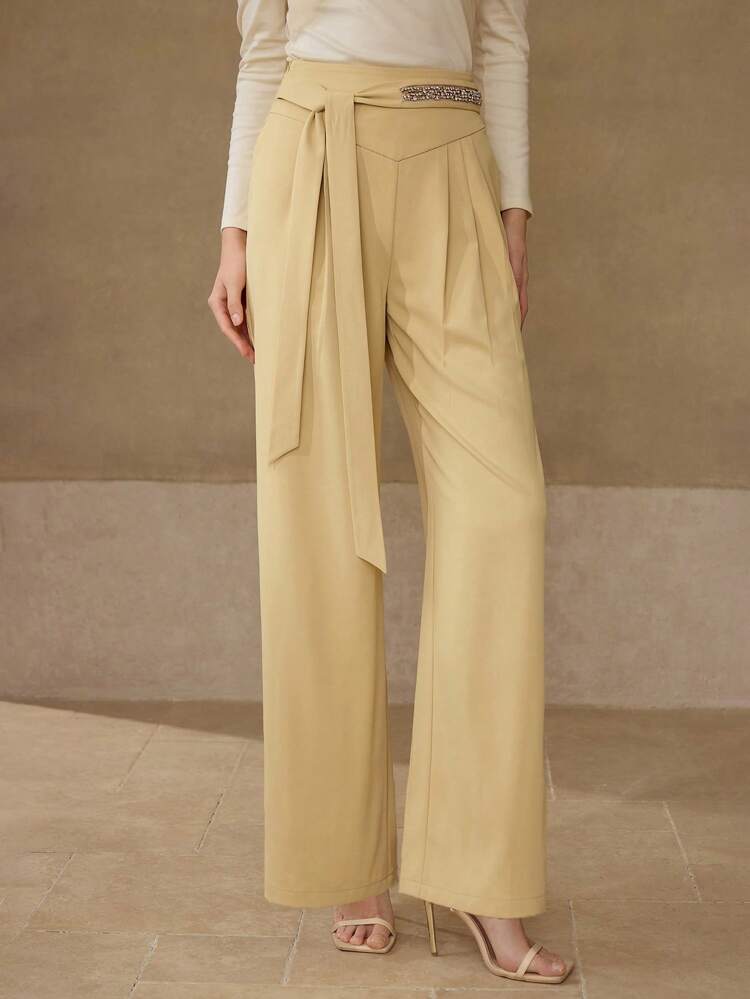 FOLD PLEATED BELTED SUIT PANTS