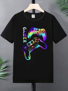 Fantacosmos Teen Boys' Gaming Controller & Letter Print T-Shirt