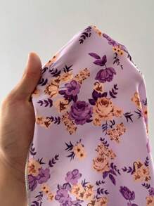 Flirla Plus Size Women Floral Print Tie Front Puff Sleeve Elegant Dress For Vacation,Easter Dress - Purple - View 7