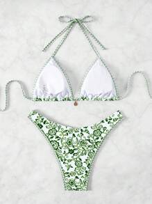 SHEIN Swim Springbreak Simple Style Casual Everyday Two Pieces Swimwear For Summer Beach Vacation - Green - View 2