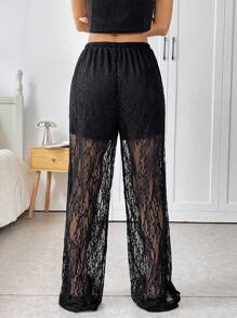 Muchica Black Lace Wide-Leg Pants, New For Spring/Summer - Black - View 3