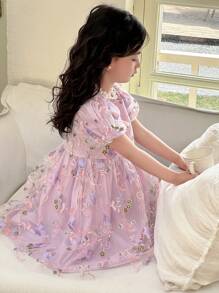 Dazy Kids 年轻女孩休闲连衣裙，秋季系列花卉 - 紫色 - 查看 5