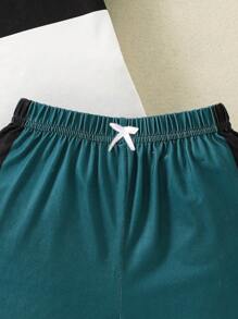 SHEIN 2pcs Young Boy Printed Color Block Sports & Leisure Comfortable Outfit, Summer (Getaway, Holiday, Travel, Relax, Sunbathing) - Green - View 7