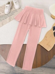 SHEIN Tween Girl Fashionable & Versatile Elegant 2 In 1 Long Skort Combo, Suitable For Spring, Autumn, Winter, For School, Vacation, Outdoor Wear - Pink - View 2