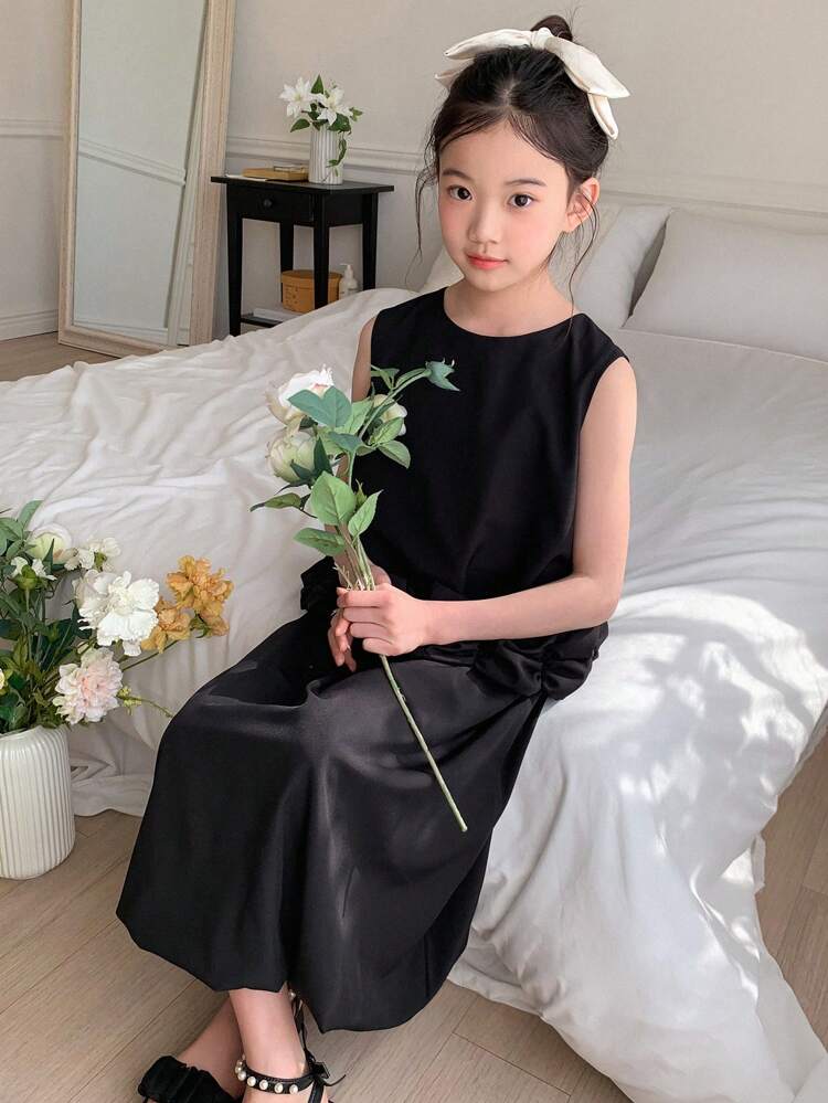 Tween Girl Sleeveless Solid Color Top And Skirt 2 Pieces Set, Simple Fashion Casual Daily Wear