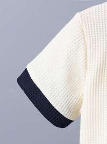 SHEIN 2pcs Young BoyBicolor Patchwork Polo Shirt And Shorts Set, Getaway, Holiday, Travel, Relax, Sunbathing, Summer