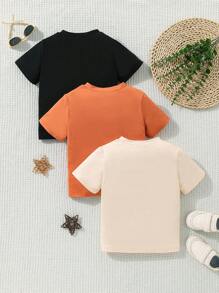 SHEIN Explorewe 3pcs/Set Toddler Boys Short Sleeve T-Shirt Set, Pocket & Car Patch, Casual Solid Color, Comfortable Sports Outdoor Summer Getaway, Holiday, Travel, Relax, Sunbathing