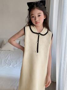 DAZY Tween Girl Color Block Trimmed Sleeveless Knit Dress,Girls Summer Outfits,Back To School Clothes - Beige - View 1
