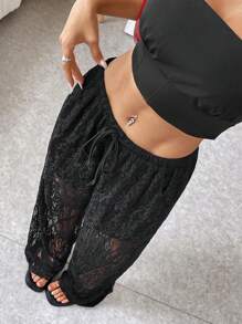 Muchica Black Lace Wide-Leg Pants, New For Spring/Summer - Black - View 5