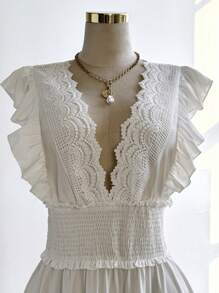 Flirla 加大码编织优雅度假蕾丝荷叶边下摆连衣裙