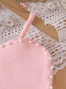 SHEIN Leap Crew 2pcs Set Girl Casual Heart Pearl Decorated Tank Top & Mini Skirt - Pink - View 5
