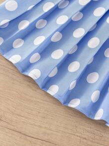 SHEIN 2pcs/Set Young Girl Casual Daily Wear Floral Print Short Sleeve T-Shirt + Polka Dot Skirt - Blue - View 3