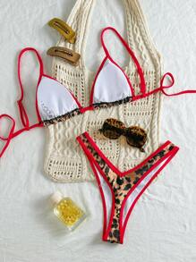 Swim Vcay Springbreak Women Beach Wear Leopard Print Spaghetti Strap Crop Top And High Cut Bikini Bottoms 2 Pieces Sexy Swimwear For Summer Beach Vacation - Multicolor - View 2