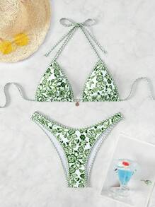 SHEIN Swim Springbreak Simple Style Casual Everyday Two Pieces Swimwear For Summer Beach Vacation - Green - View 1