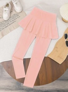 SHEIN Tween Girl Fashionable & Versatile Elegant 2 In 1 Long Skort Combo, Suitable For Spring, Autumn, Winter, For School, Vacation, Outdoor Wear - Pink - View 1