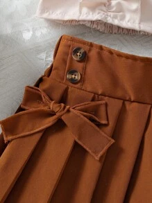 SHEIN 2 件套女童夏季套装可爱单肩荷叶边上衣和百褶裙套装