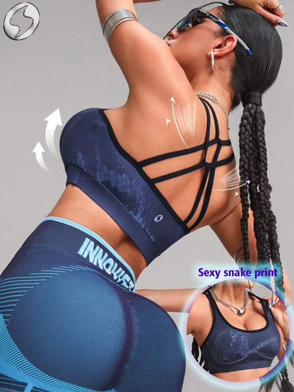 Innovista Women Activewear Abstract Animal Digital Print Sports Bra, Crisscross Breathable Gym Top, Elastic Push Up& Dry Fit Workout Outfits, Moister-Wicking Tank Vest, Fitness Cropped Top, Edgy & Unique Stylish Tracksuit, Gradient Snake Print, Yoga, Mat, Pilates, Running, Cardio, Strength, Weights, Dance, Outdoor, Hike Underwear, Spring Gear, Valentine, Bikini, Bathing Suit, Starter Sportswear